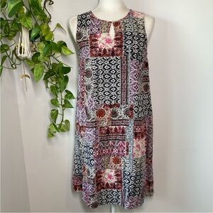 J Jill Rayon Mixed Media Boho Patch Summer Dress Small